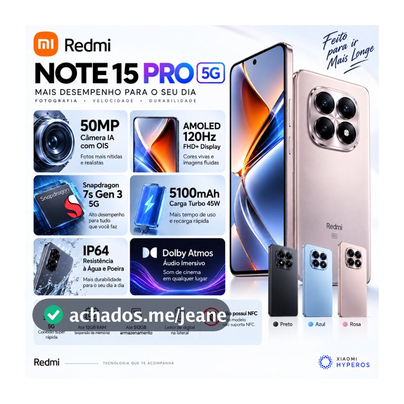 NOVO CELULAR Xiaomi Note 15 PRO 5G COM 256GB 512GB CAMERA 50MP Original Global A Pronta Entrega