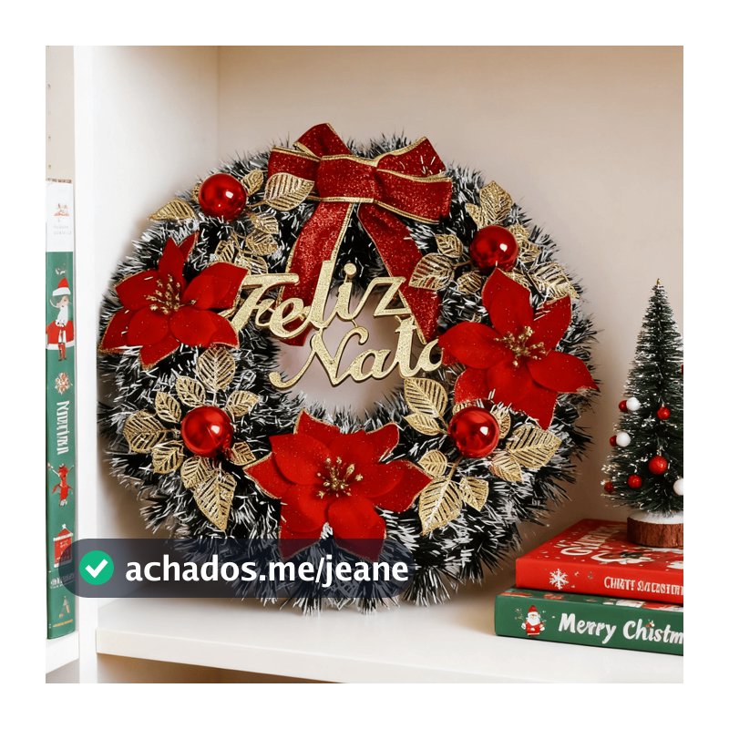 Guirlanda Natalina Decorada de Luxo 32cm - Enfeite de Natal Completo para Porta e Decoração