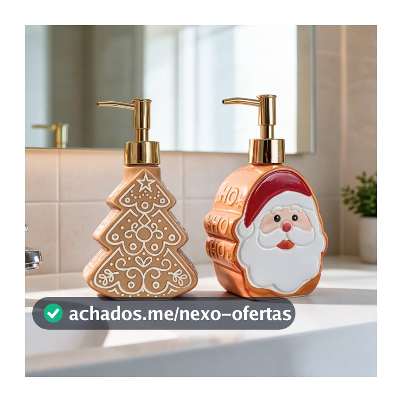 Porta Sabonete/Detergente de Natal - Porcelana, Decoração Natalina, Papai Noel, Árvore de Natal