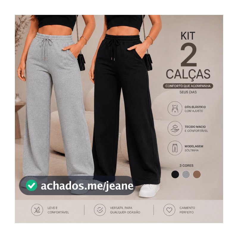 Kit 2 Calça Lanzinha Pantalona Feminina Para Inverno Cintura Alta