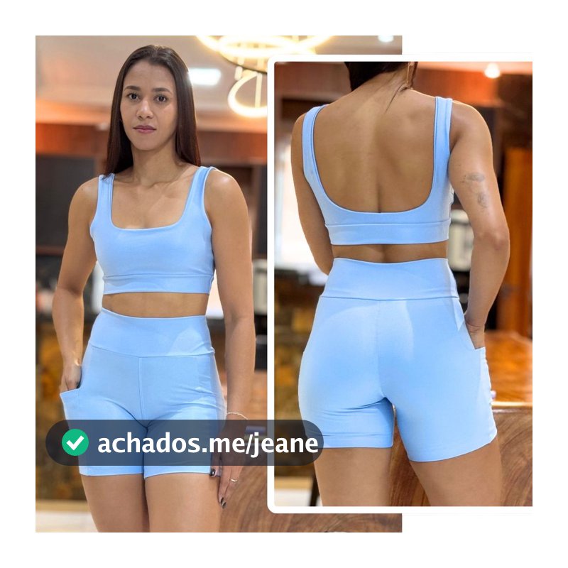 Conjunto de Academia Feminino Short com Bolso Zero Transparência e Cintura Alta + Top com Forro Duplo