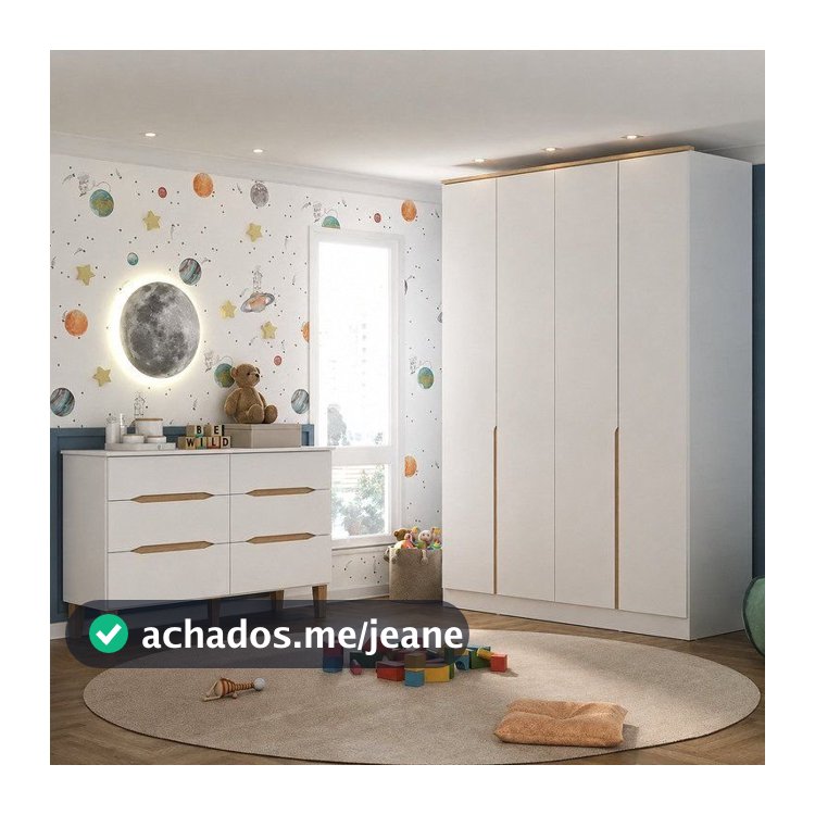 Quarto Infantil/Juvenil com Guarda-Roupa e Cômoda Sky Yescasa Branco/Olmo Italiano Olmo/Branco