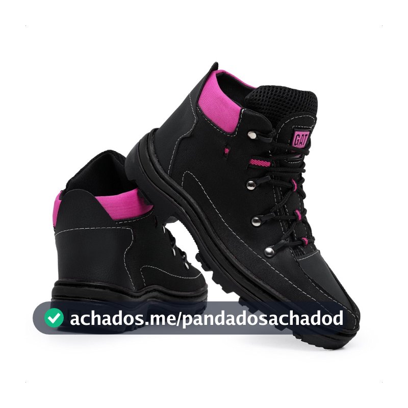 Bota Coturno Feminino Adventure Tênis Cano Curto Preto Rosa do 33 ao 40