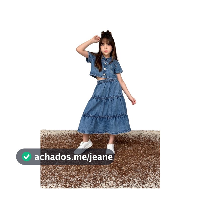 Conjunto jeans de saia longa com top tres marias ref 022