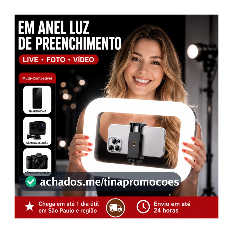 Iluminação Profissional Ring Light LED Portátil 20W para Fotos e Vídeos