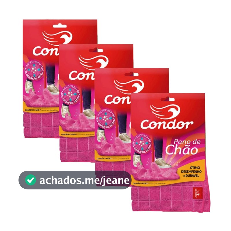 Kit 4 Panos de Chão 70x50 Grande para Limpeza Geral em Microfibra Condor 1676