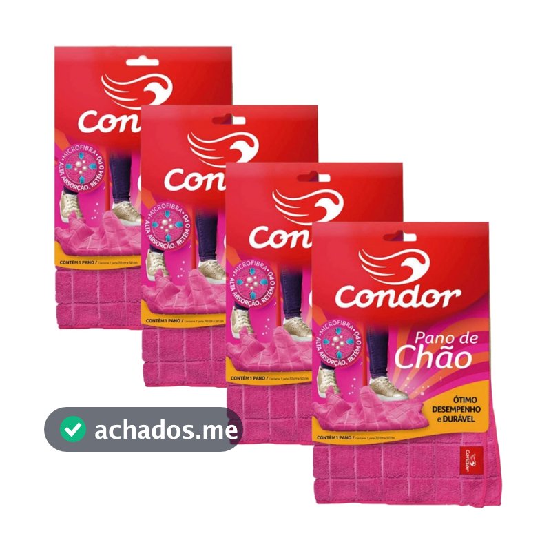 Kit 4 Panos de Chão 70x50 Grande para Limpeza Geral em Microfibra Condor 1676