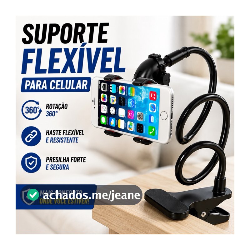 Suporte Celular Mesa Cama Garra Flexível Articulado 360° Ajustável
