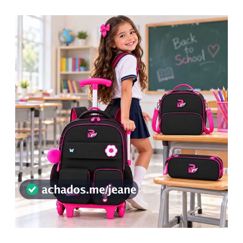 KIT 3 mochila com rodinha + Mini MOCHILA +BOLSA ESTOJO BOX LINDO CONJUNTO FEMENINO