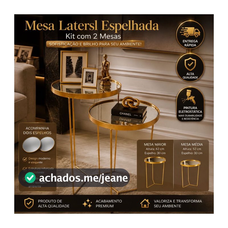Mesa Conjunto Espelhada Kit Com 2 Mesas