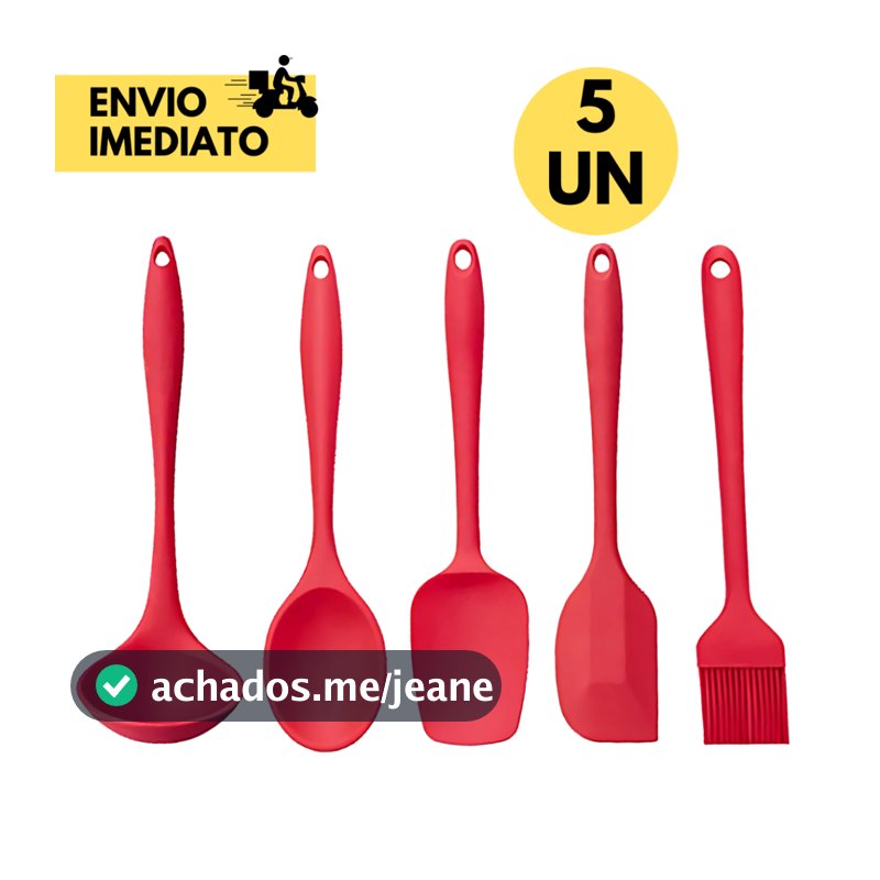 kit 5 Utensílios de Silicone para Cozinha vai ao Fogo Antiaderente para Cozinhar, e fazer Sobremesas
