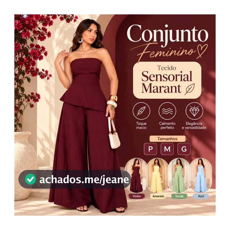 Conjunto Feminino Social Peplum + Pantalona Elegante Sensoriale Marant Top Tomara Que Caia Calça Ampla Tamanhos P M G