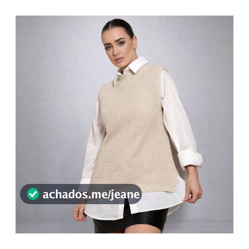 Colete de Tricô Feminino Elegante Fenda Lateral - Colete Feminino Inverno Tricot