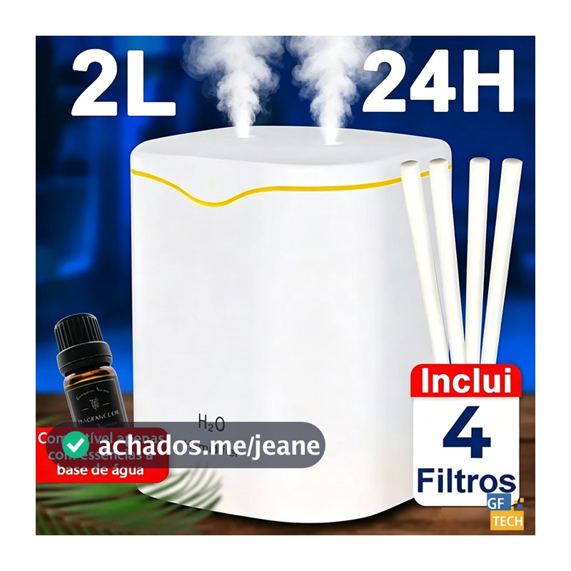 Umidificador De Ar E Aromatizador Grande 24H Com 2 Saídas De Ar 3 Em 1 Multifuncional Com LED
