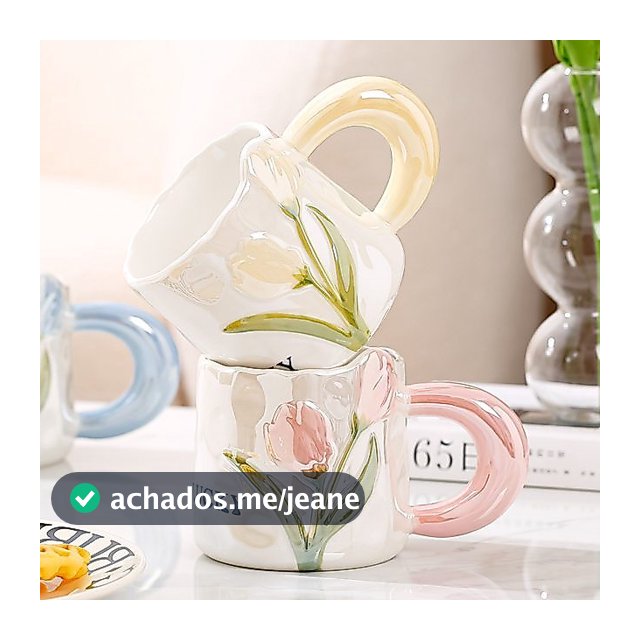 Caneca Lucky de Flor Tulipa com Pires e Colher
