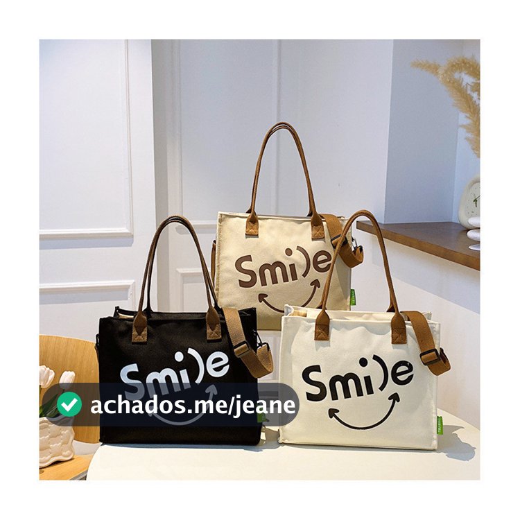 Bolsa Tote Casual De Grande Capacidade, Bolsa Transversal Com Estampa De Carinha Sorridente