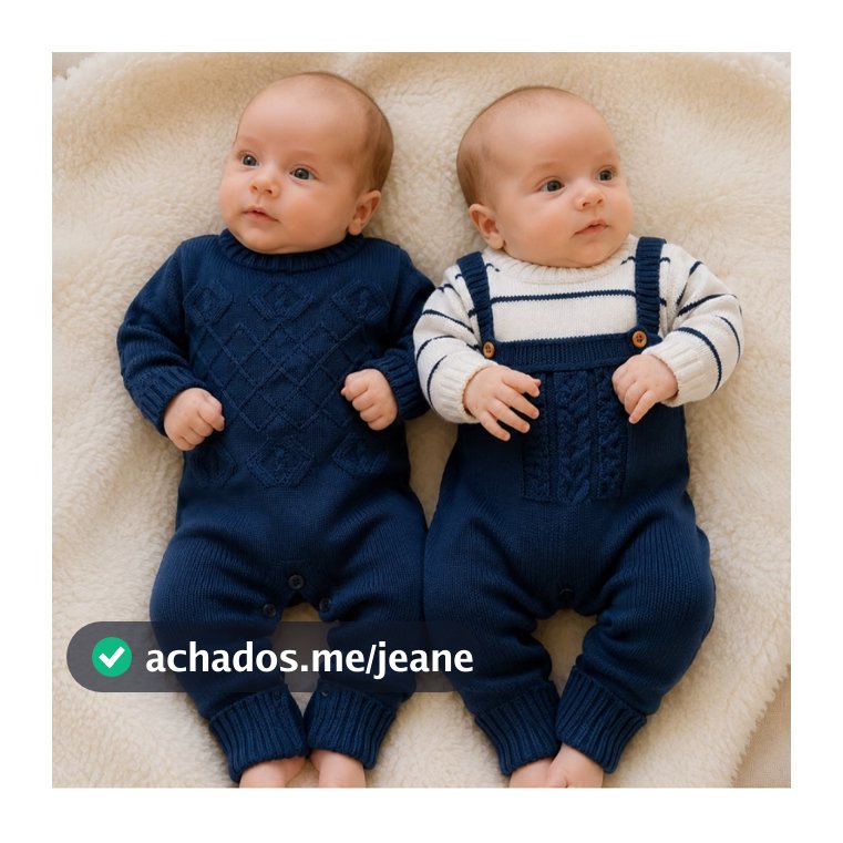kit 2 Macacão de Bebe RN Em Tricô 1 Liso + 1 Listrado Quentinho Ideal Para Esquentar seu Bebê Roupa de Bebê Vira Pé