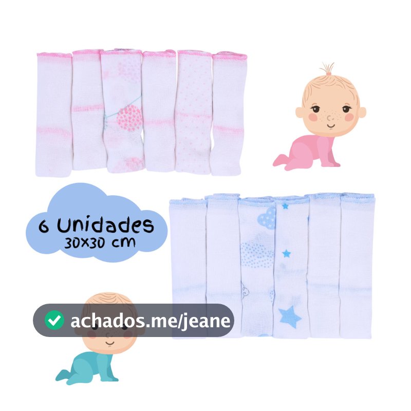 Pano de Boca Kit 6 Unidades Paninho Fralda de Bebe 100% Algodão 30cmx30cm