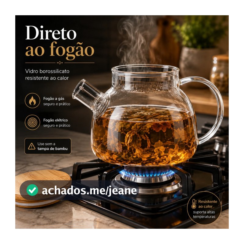 Chaleira de Vidro que Vai ao Fogo 1L Infusor Aço Inox Tampa Bambu Bule Borossilicato Chá e Café Pratitudo Essencial