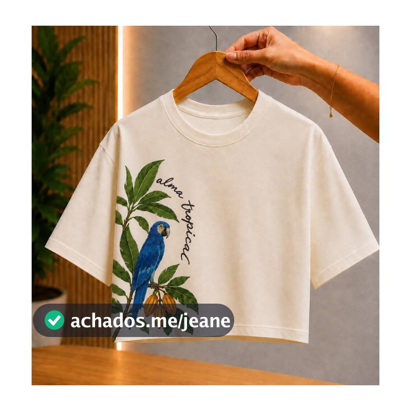Cropped Feminino Oversized Alma Tropical Estampado Algodão