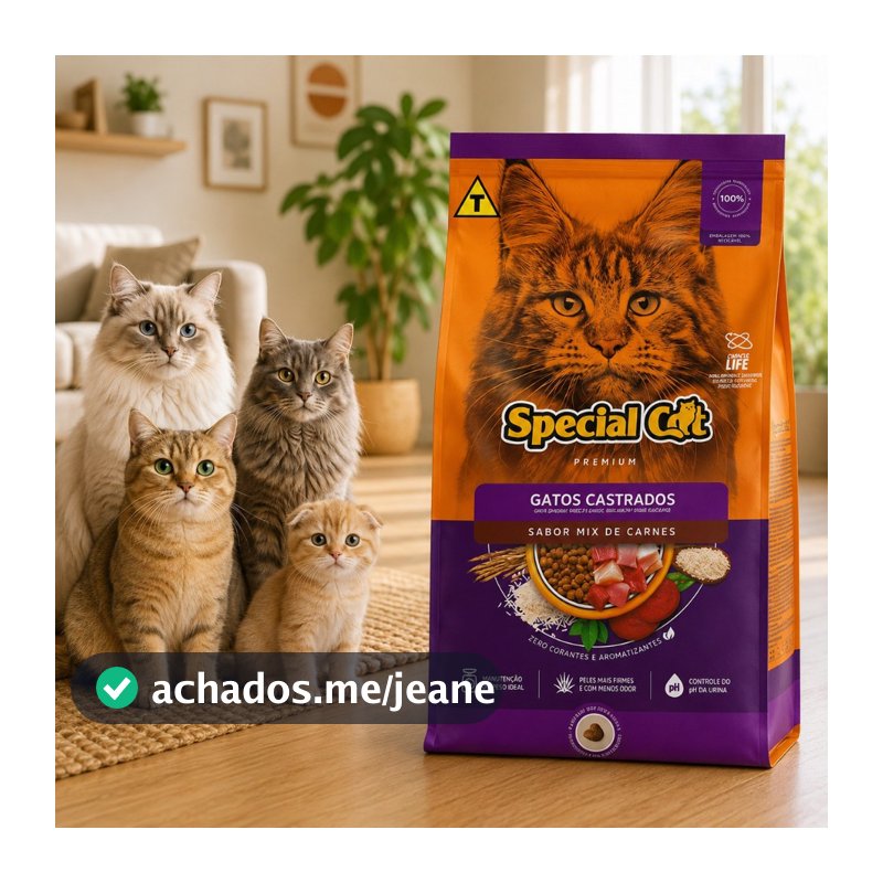 Racao Seca Special Cat Premium Gatos Castrados e Castrado Sabor Mix de Carnes 10kg