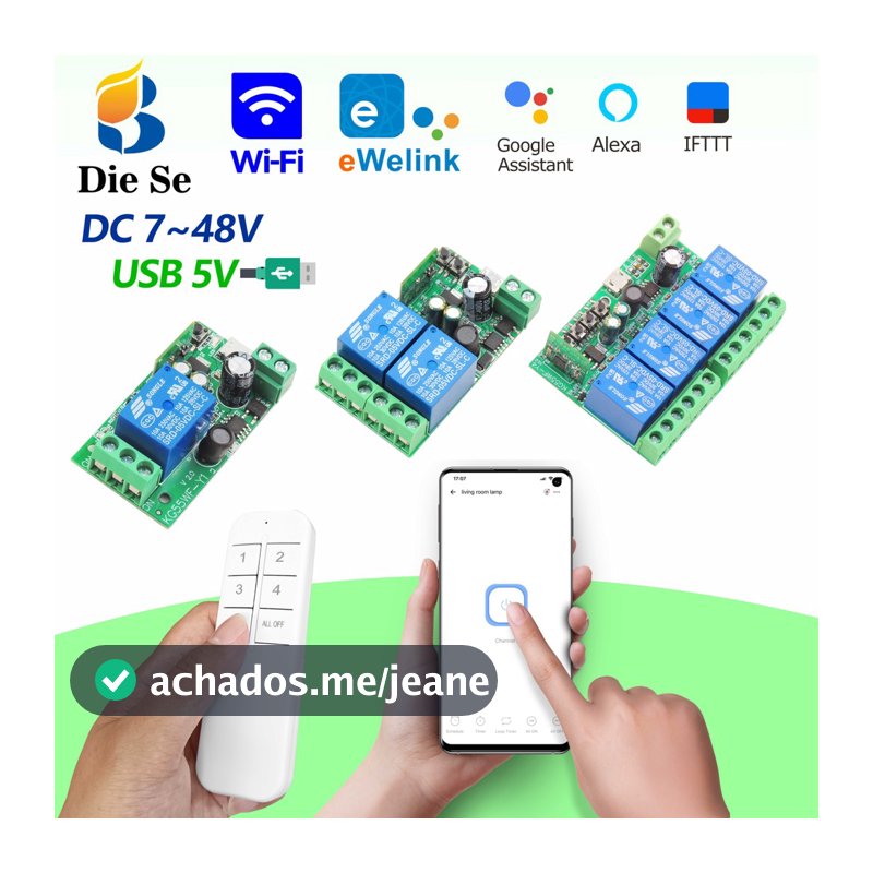 Interruptor inteligente WiFi EWeLink,interruptor Bluetooth sem fio,relé CC 12V 24V 48V,compatível com Alexa,Google Home