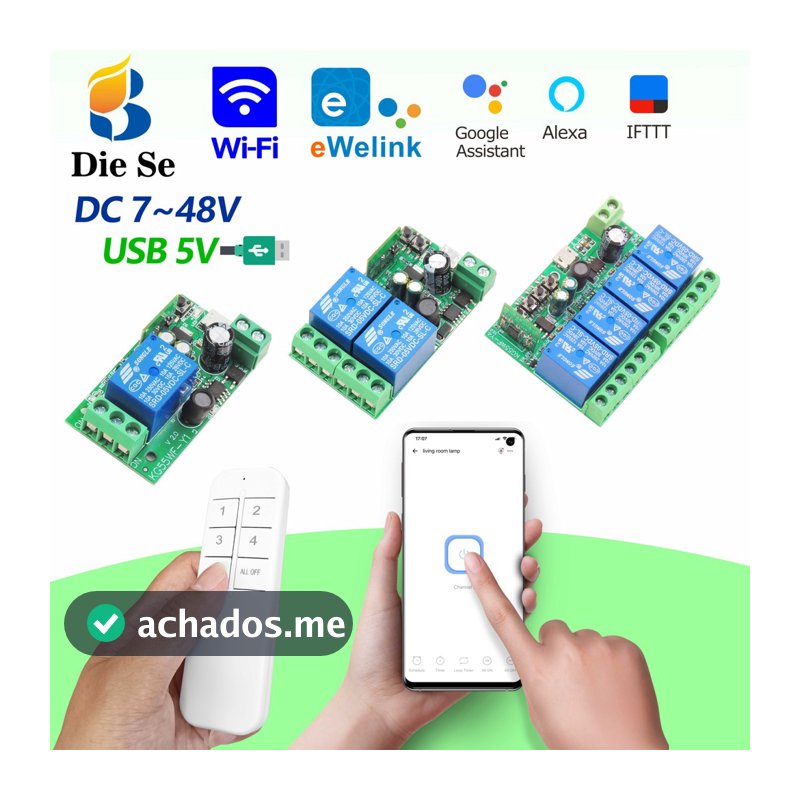 Interruptor inteligente WiFi EWeLink,interruptor Bluetooth sem fio,relé CC 12V 24V 48V,compatível com Alexa,Google Home