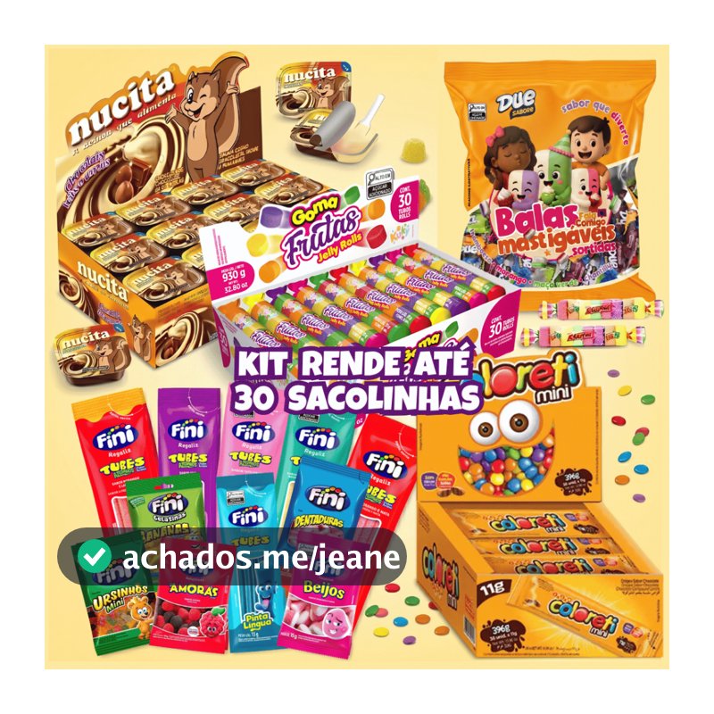 Kit Rende 30 Sacolinhas Surpresa Aniversário Infantil 5 Guloseimas Premium Fini Nucita Confete Bala Goma