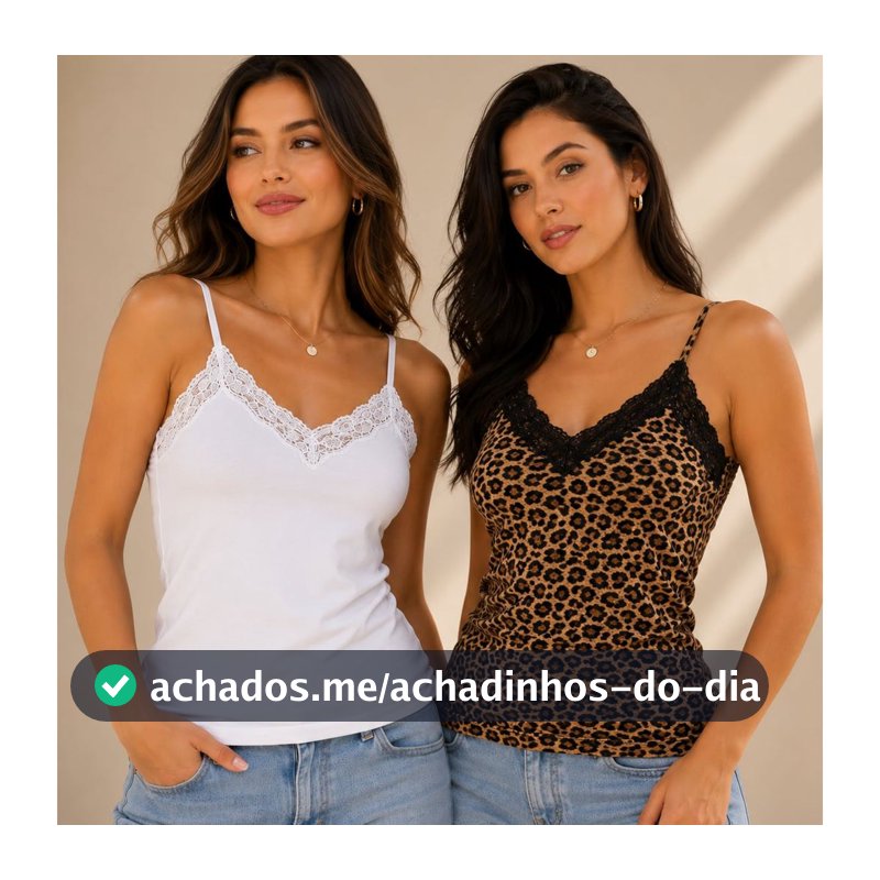 Kit 2 Blusinhas Regata Femininas Alcinha Com Bojo E Renda Moda Conforto Simplicidade Tendência