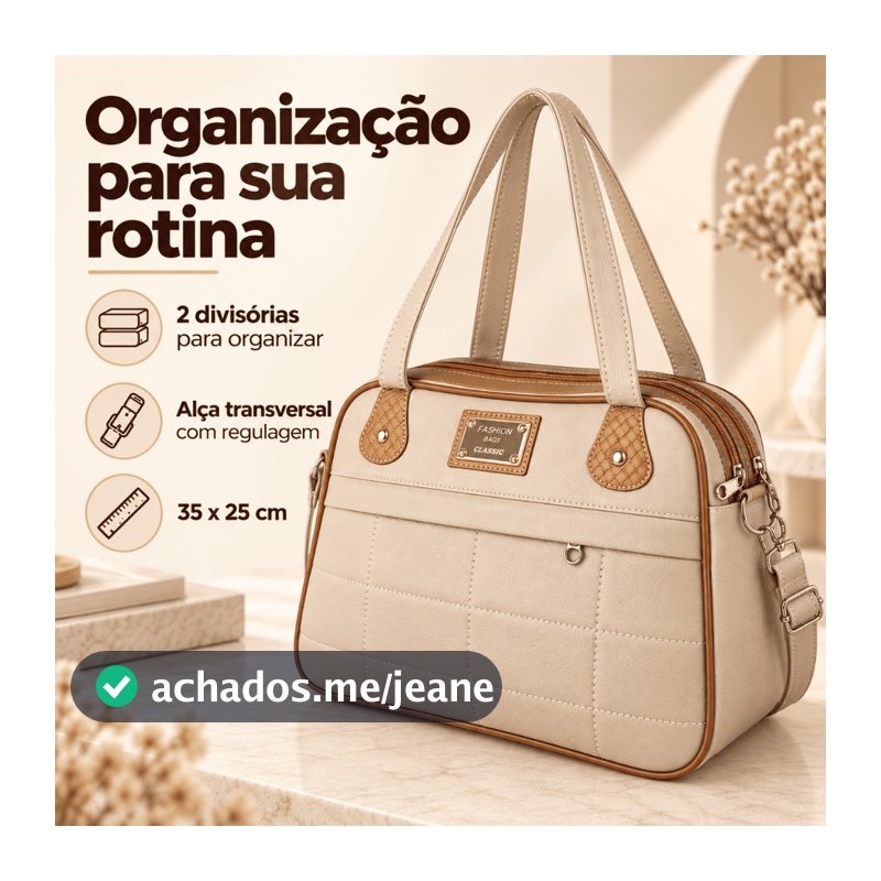 Bolsa Feminina Média de Ombro e Transversal com 2 Alças e 2 Divisórias Não Descasca
