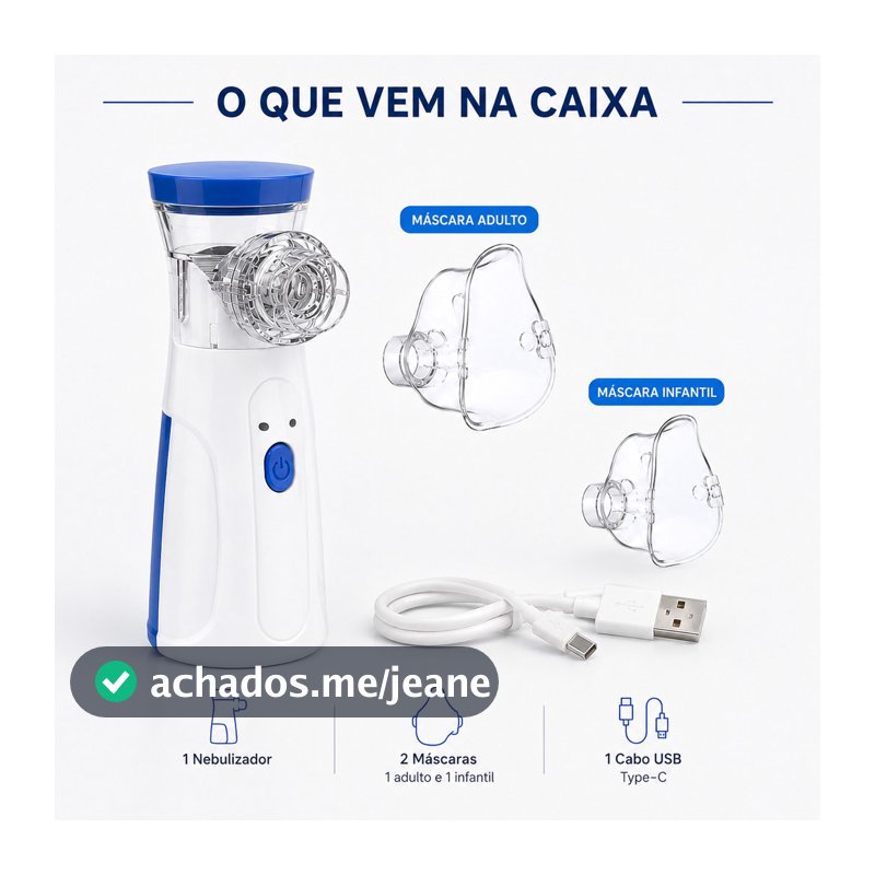 Nebulizador Portátil Mesh Silencioso Recarregável Inalador Infantil Adulto com Máscara USB ANJGG BRASIL