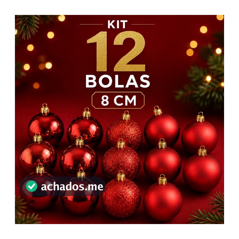 Bolinhas Para Árvore de Natal 8cm Enfeites 6/12 Unidades Pendentes Decoração Natalina Fosca Brilhante Glitter Item Luxo