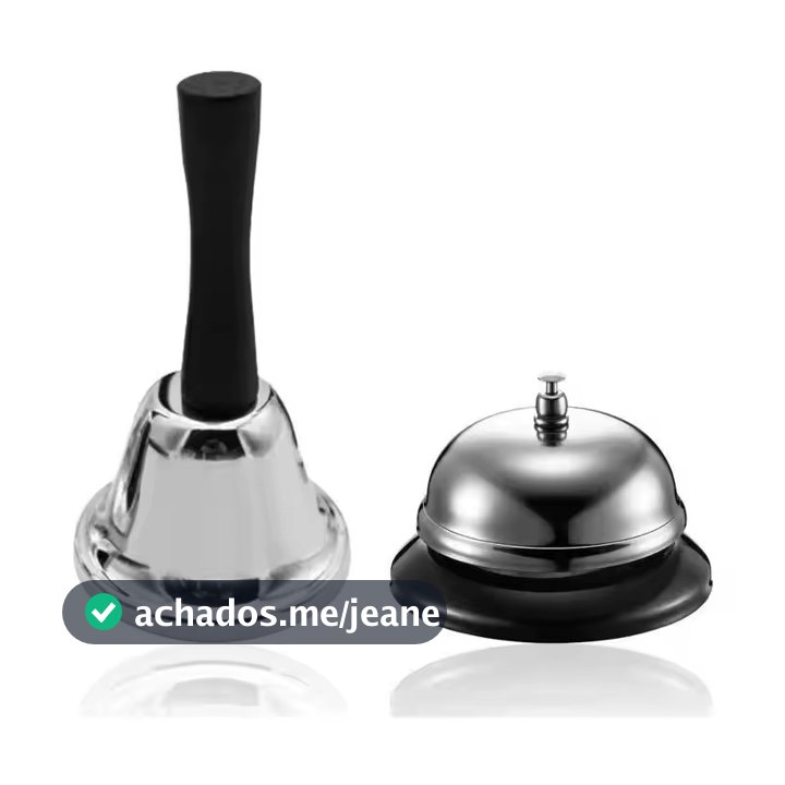 Kit Campainha de Mesa e Sino Sineta Inox Ideal Restaurantes Hotéis Lojas Escritórios Balcão Bar Garçon