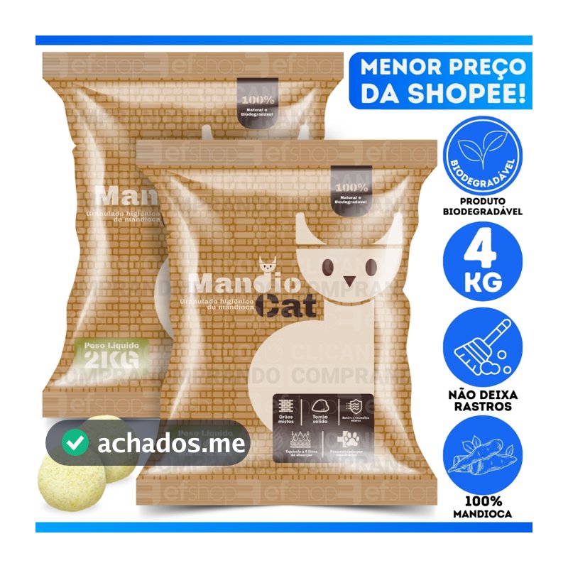 Areia De Gato Mandiocat Biodegradável Mandioca Grão finos Para Gatos - OFERTA