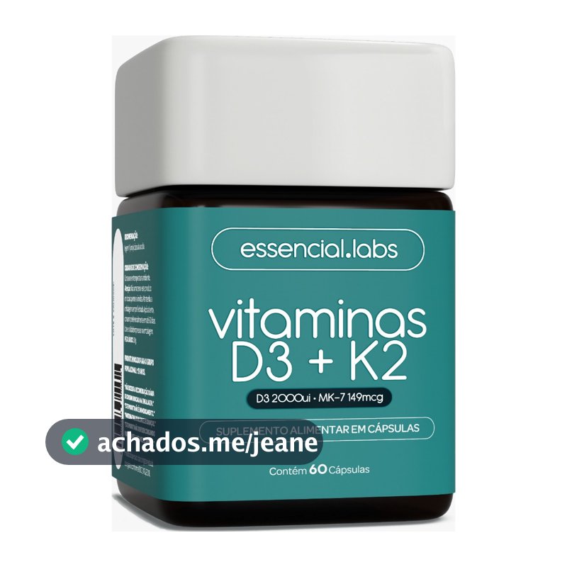 VITAMINA D3 + K2 Menaquinona-7 - Fórmula com Máxima Concentração e Biodisponibilidade - 60 Cápsulas