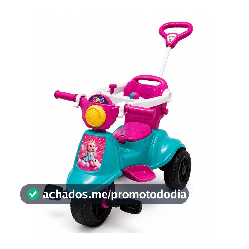 Triciclo Carrinho Motoca C/ Guia Passeio e Pedal Avespa Colorido Infantil Empurrador