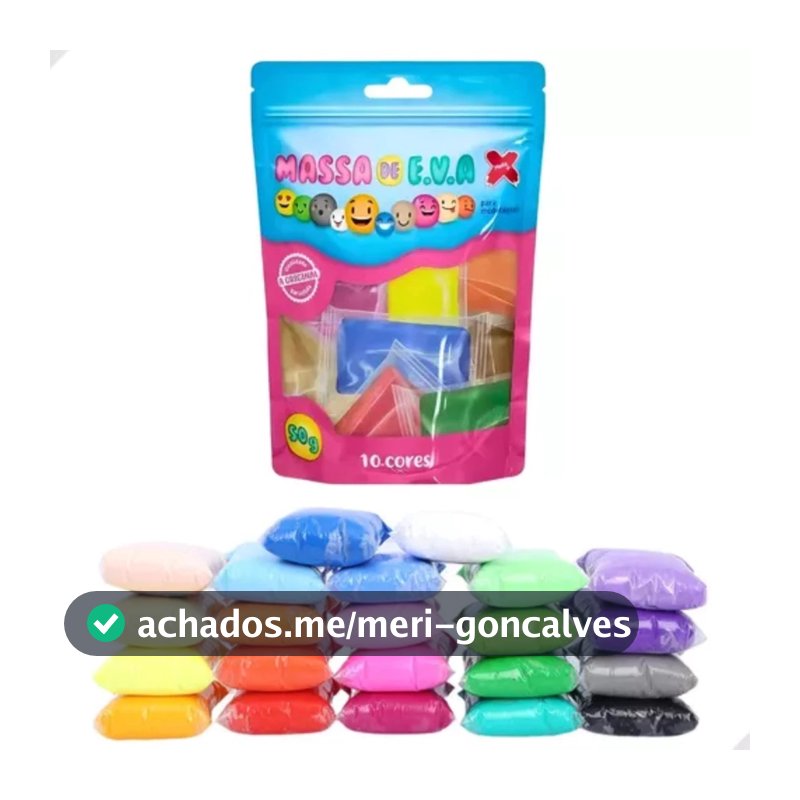 Massa de EVA Modelagem Atóxica 50g Make+ Kit com 10 Cores para Artesanato E.V.A sem Sujeira