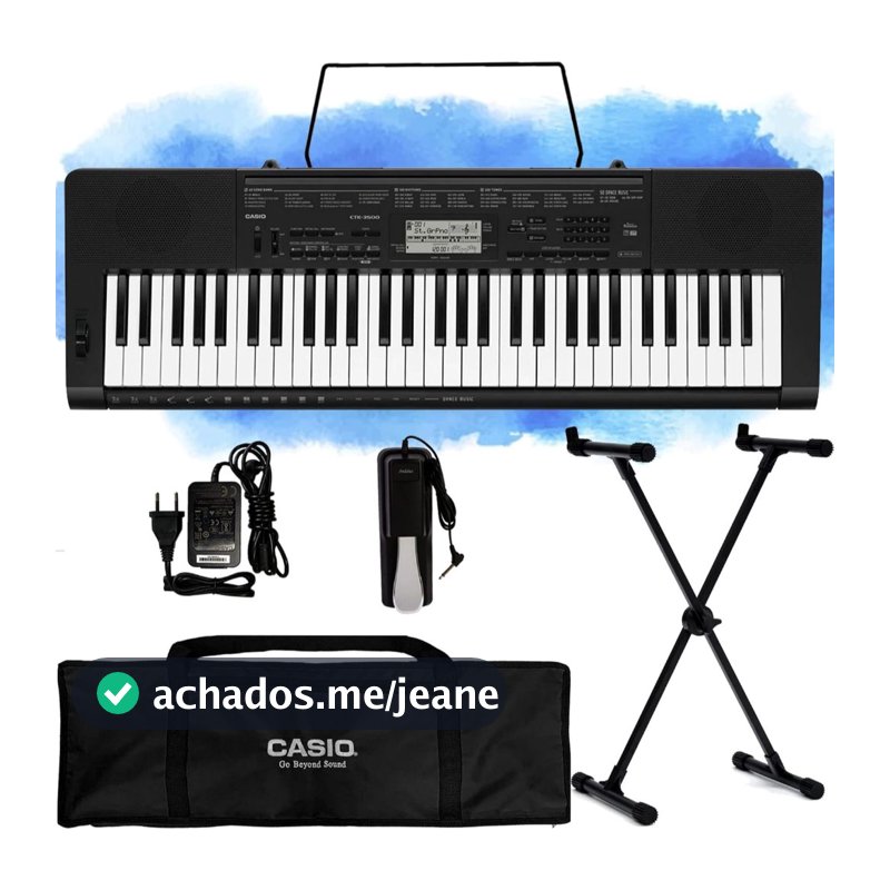 Kit Teclado Profissional Casio Ctk-3500 61 Teclas com Sensibilidade, Pedal Sustain, Suporte X e Capa