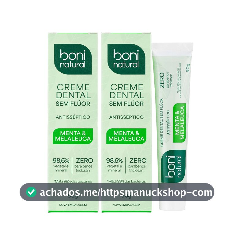 KIT 2 Cremes Dentais Menta e Melaleuca 90g Boni Natural