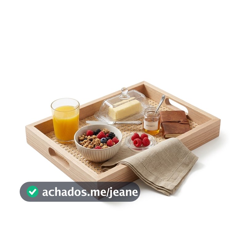 Bandeja Retangular em MDF com Fundo Treliça 36.5cm Lyor Bandeja Decorativa e de Servir para Sala Cozinha Decoração Ideal