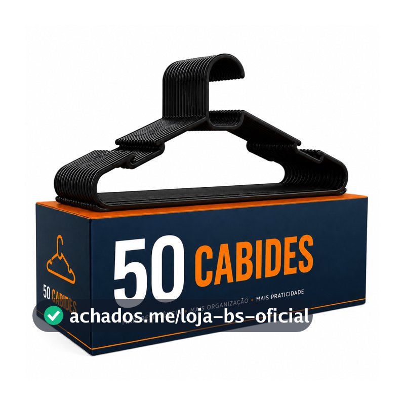 Kit 50 Cabides Adultos Pretos Reforçados Resistentes Organizador de Guarda-Roupa