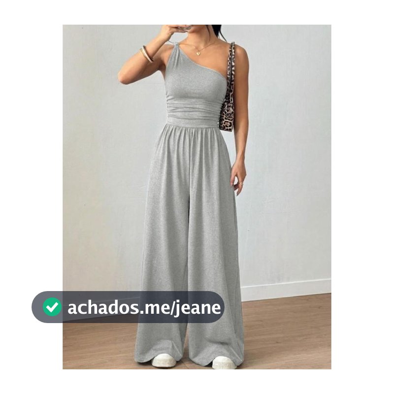 Macacão Longo Feminino Alfaiataria Regata Drapeado Um Ombro Só Tendência
