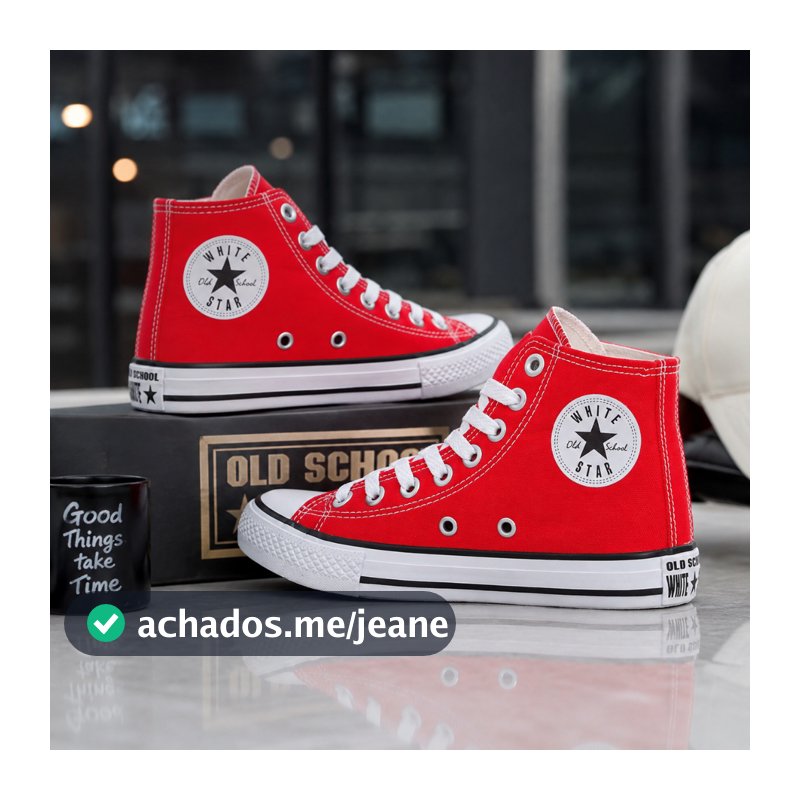 TENIS CANO ALTO VERMELHO WHITE STAR LONA TECIDO BOTINHA STAR MASCULINO E FEMININO