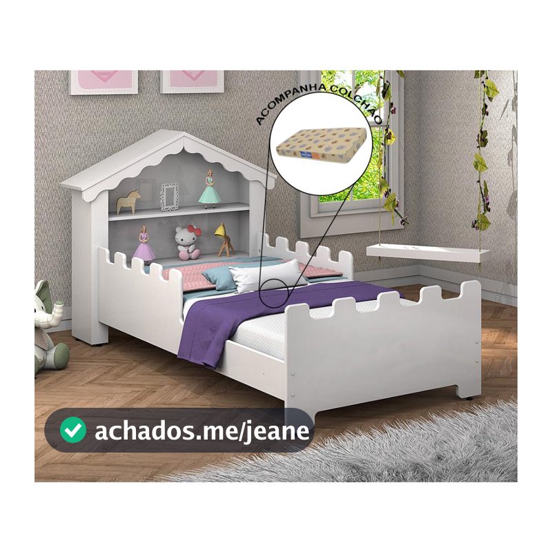 Cama Quarto Infantil Com Grade de Proteção Magia e Colchão