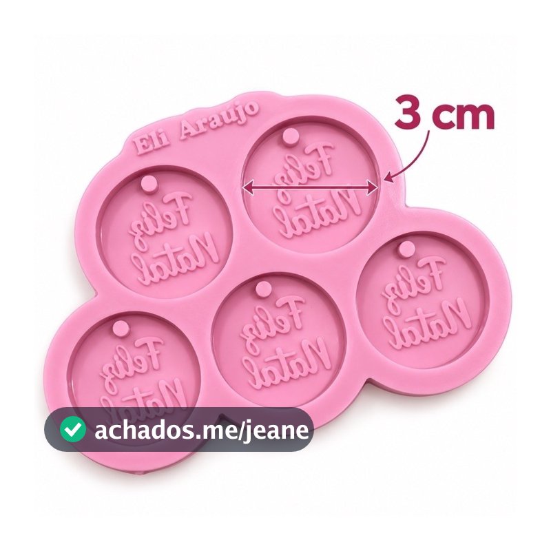 Molde de Silicone Tag redonda Feliz Natal. 3cm