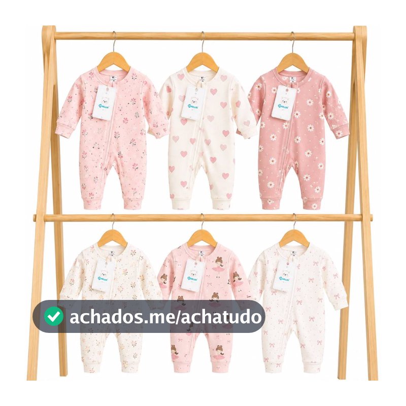 Kit 6 Macacões Bebê Infantil 100% Algodão para Menino Macacão com Zíper Vira Pé masculino