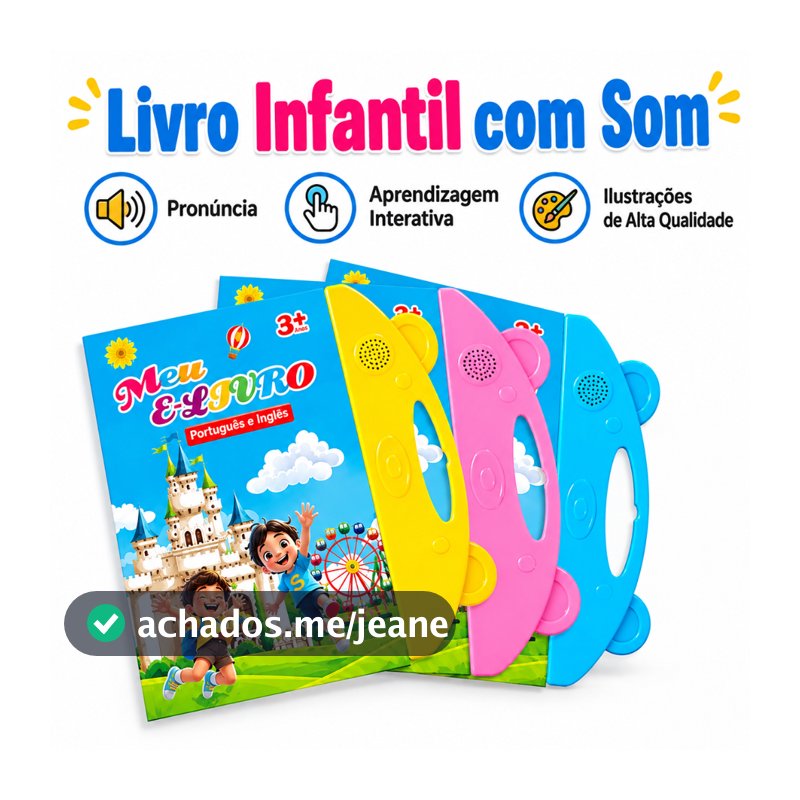 Livro Interativo com Som Infantil Bilíngue Português Inglês Multi Temas Educativo Presente Dia das Crianças