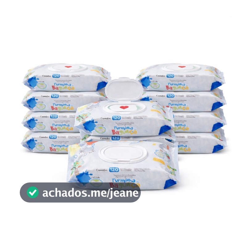 Kit 10 Toalhas Umedecidas Turminha da Bagunça 120 Folhas C/ Tampa 98% Água Lenço Umedecido