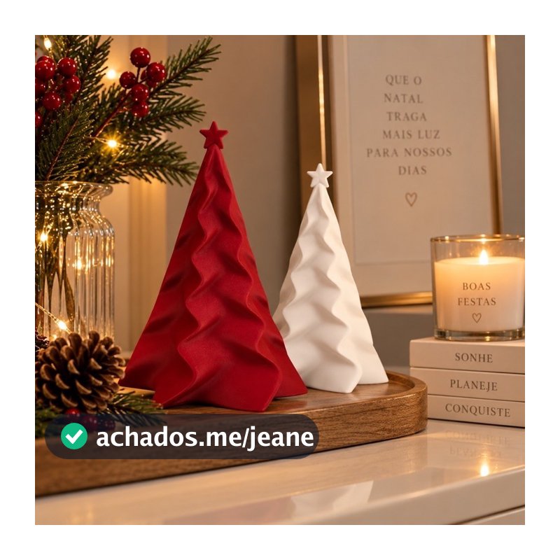 Kit 2 Árvores de Natal Modernas – Enfeites de Mesa para Natal - Vermelha (13cm) e Branca (11cm)