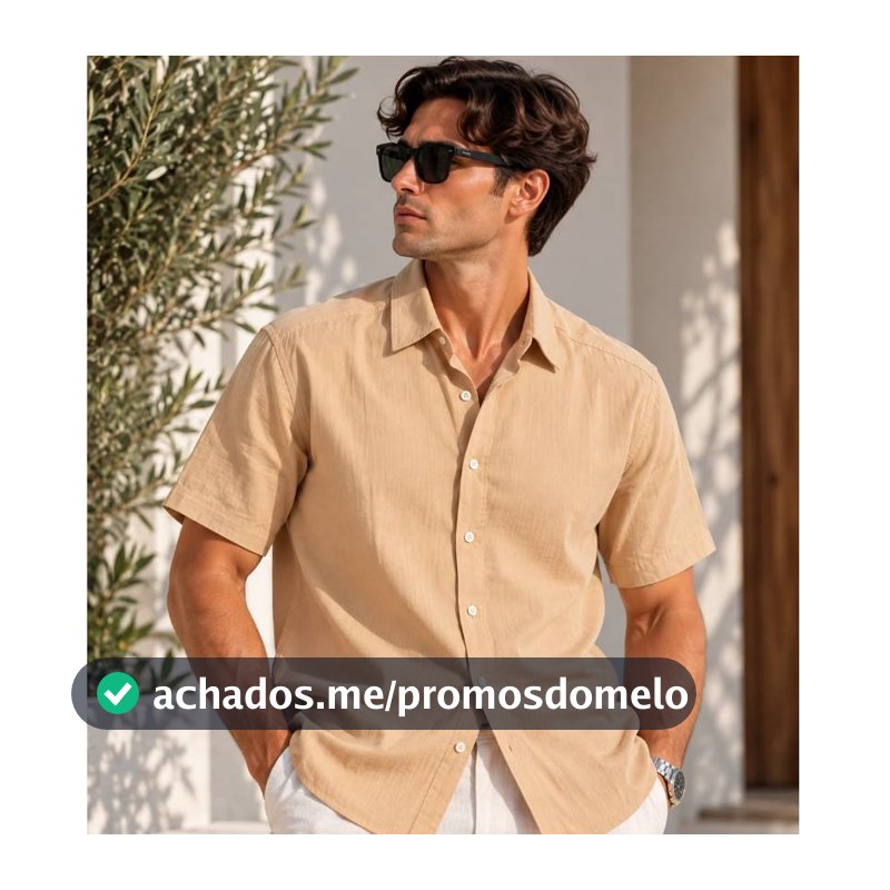 Camisa Social Linho Masculina Manga Curta Forma Tradicional TOP